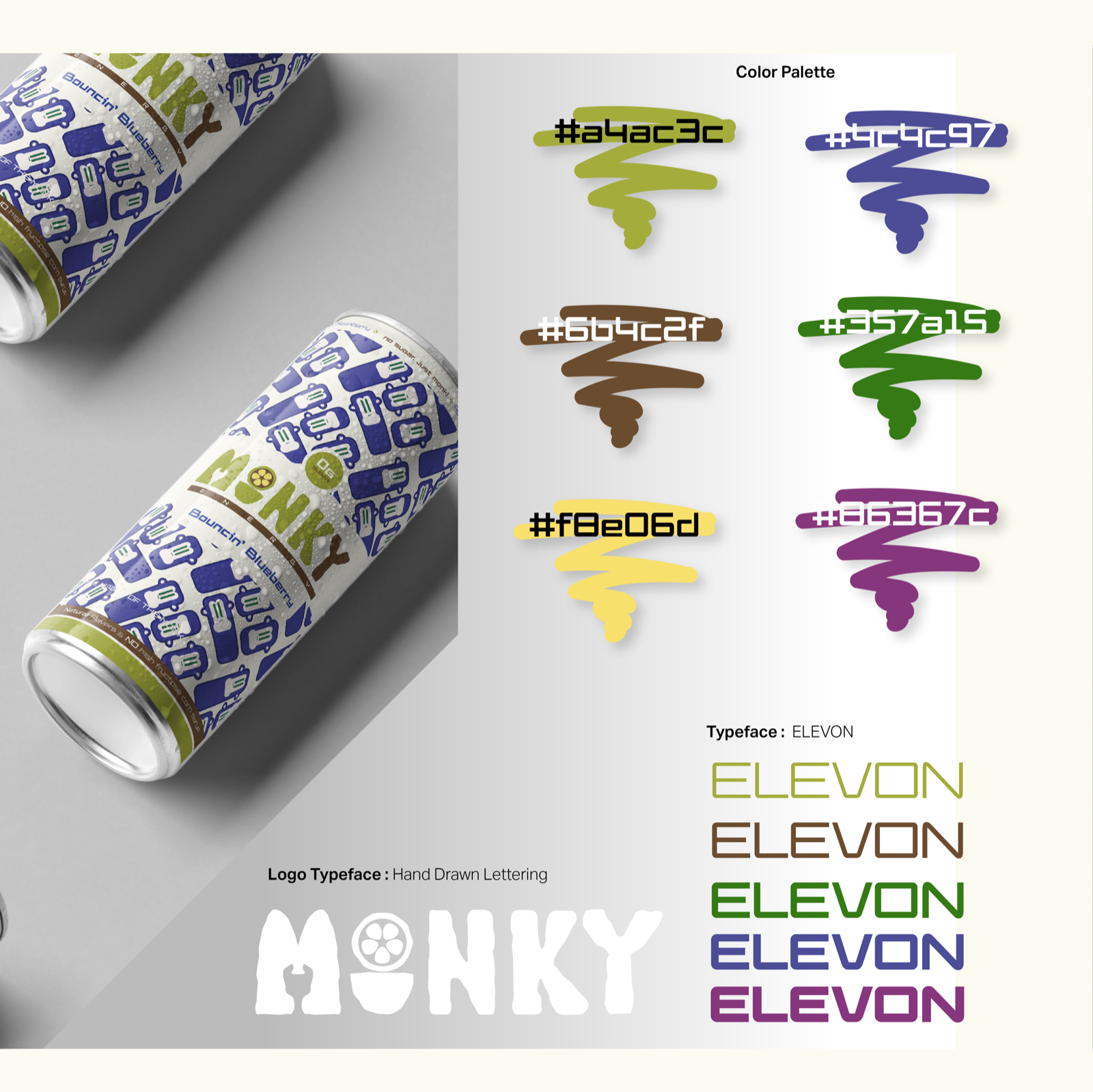 Monky Energy color palette and typeface