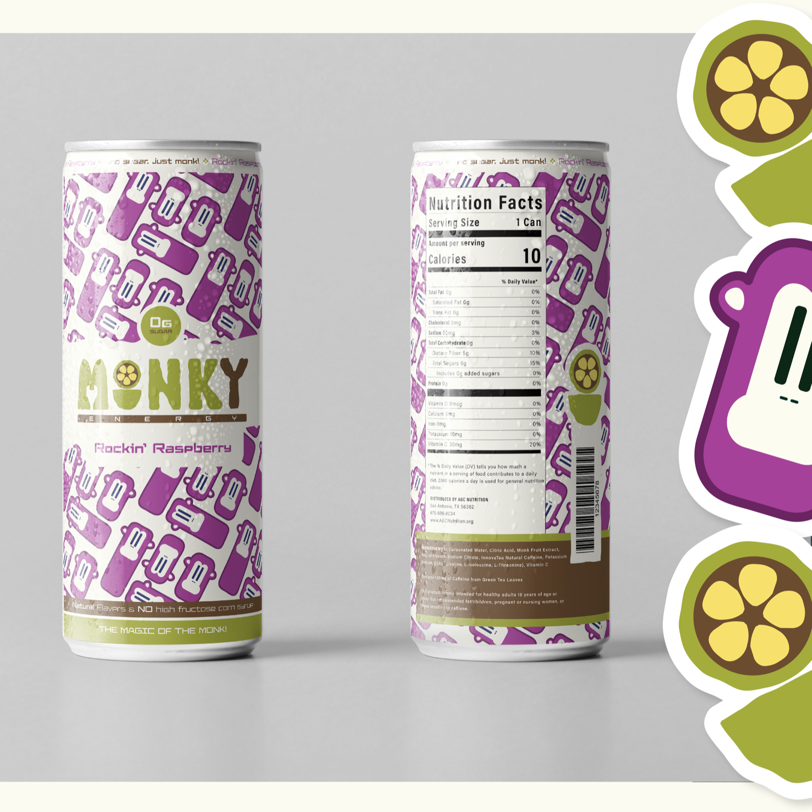 Rockin' Raspberry can with nutrition facts and stickers