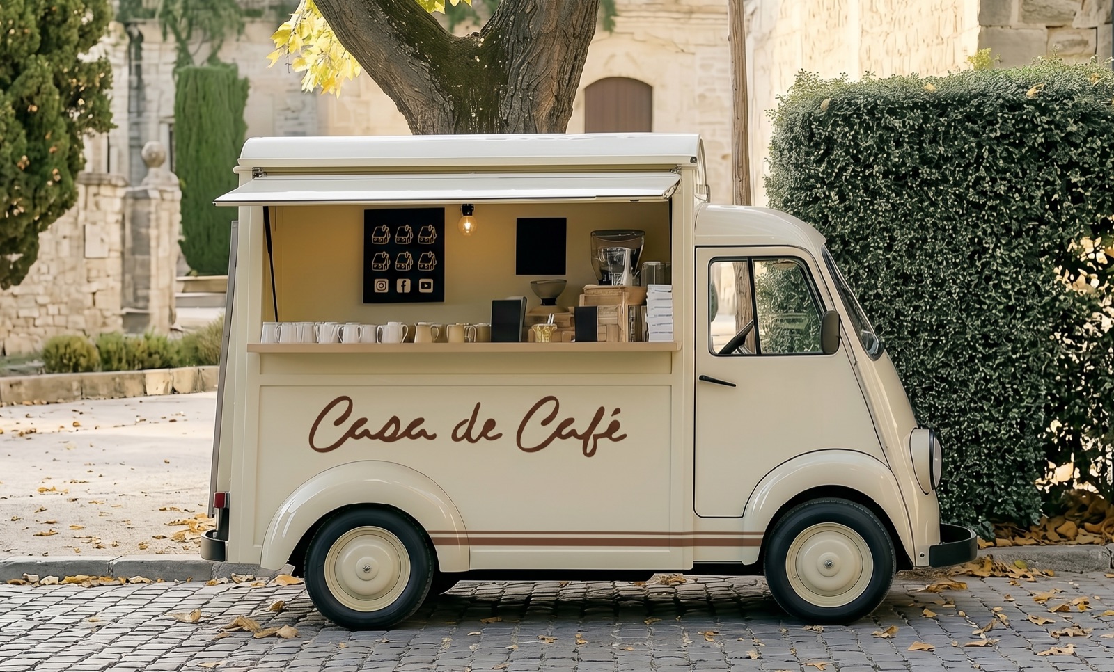 The Case de Cafe mark applied to the coffee truck