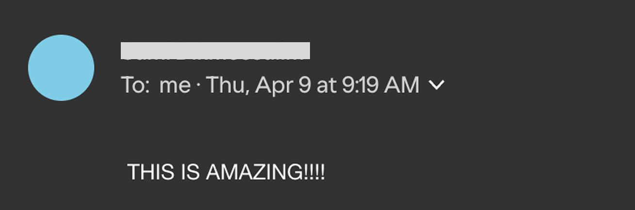 Client email expressing gratitude about the project